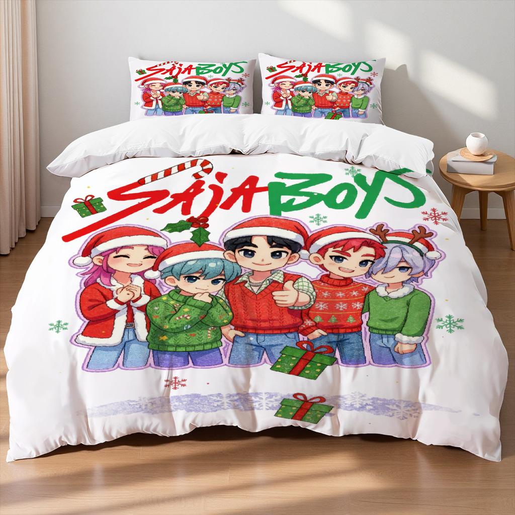 Christmas K-Pop  Demon Hunters Themed Colorful Print Polyester Student Dormitory Bed Sheet Duvet Cover Kid Gift Home Textile