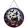 Spooky witch pumpkin haunted house Round Wooden Hanging Plaque wall art home decor porch front door sign Halloween party ornament supplies