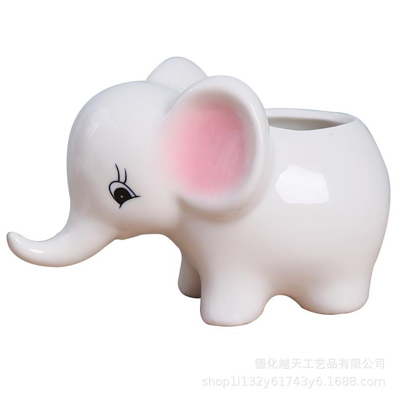 Elephant Ceramic Succulent Pot - Cute Desktop Animal Ornament