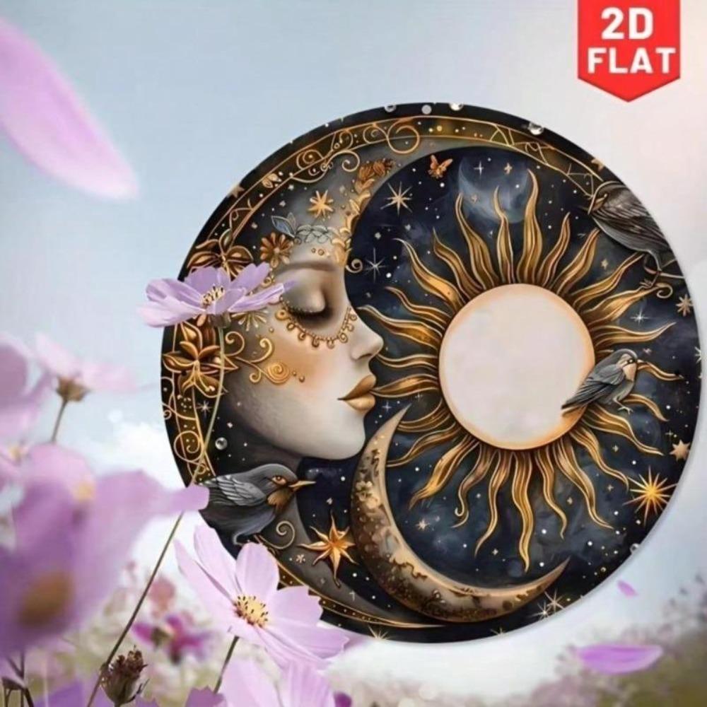 Vintage Sun and Moon Metal Wall Art Aluminum Round Sign Home Decor