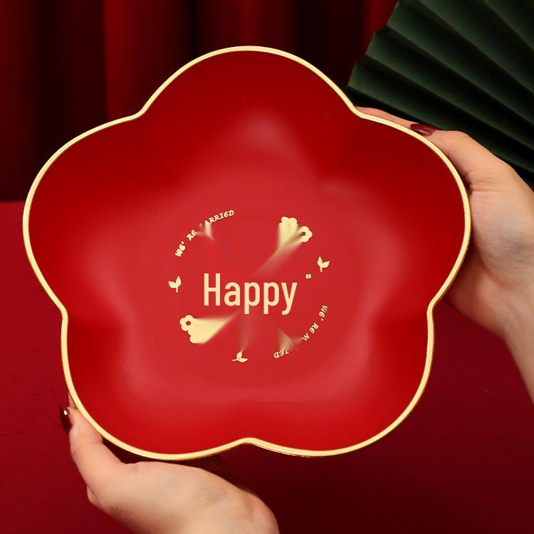 Wedding & Engagement Fruit and Candy Plate - Elegant Red Ornament for Living Room