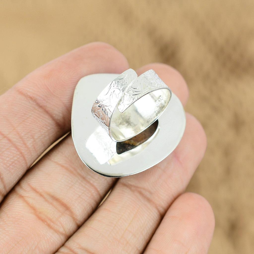 Womens day Deal Bauxite Gemstone 925 Silver Cresent Moon Statement Promise Ring