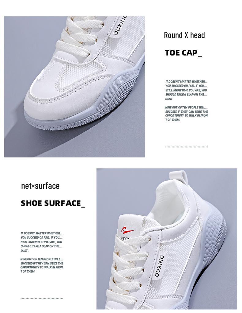 Junior High & High School Girls' Lightweight Running Shoes - Breathable, Shock-Absorbing Mesh White Sneakers for PE & Sports