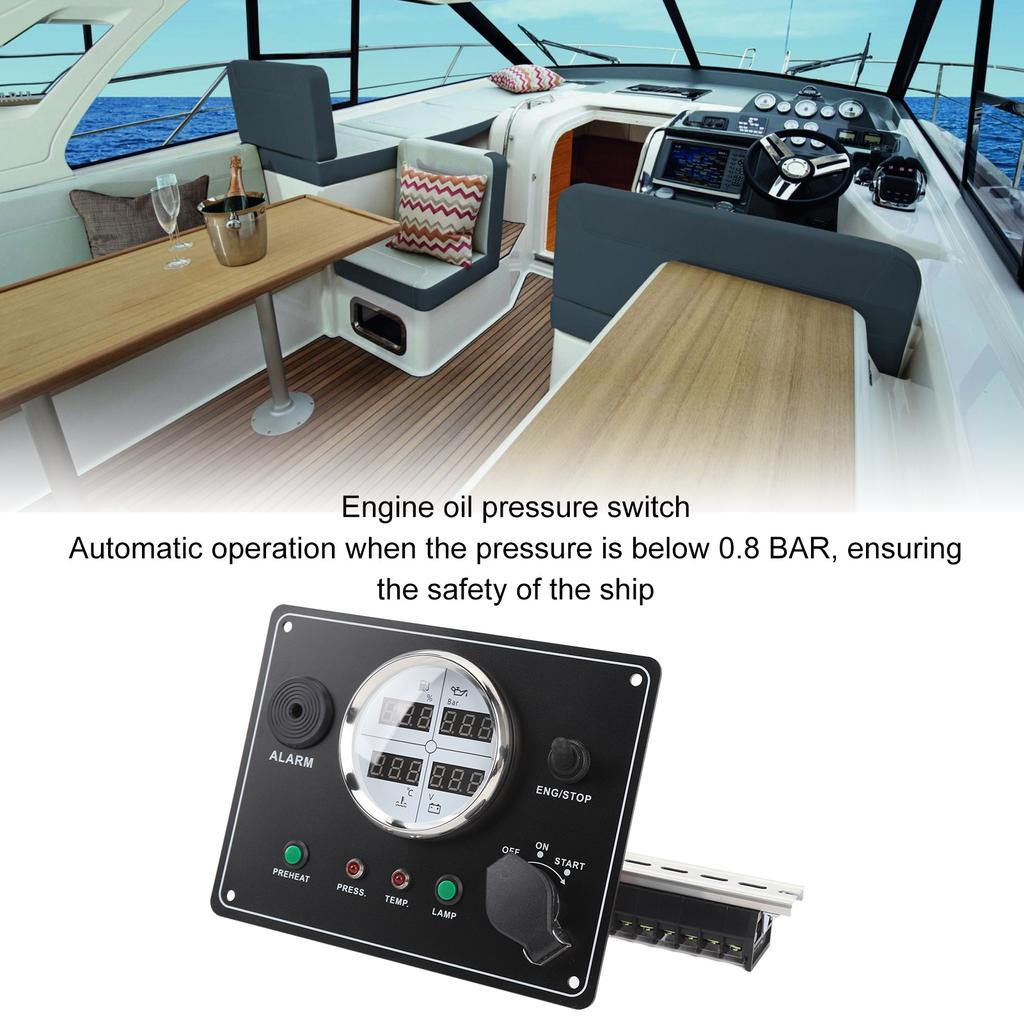 Boat Gauges Panel Digital Display 4 in 1 Fuel Level Water Temperature Voltage Oil Pressure Meter for Yachts Speedboats