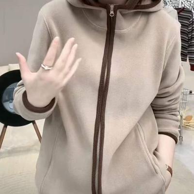 Chaqueta con capucha de forro polar grueso de doble cara para mujer - Informal, corte entallado, cálida y cortavientos para Otoño/Invierno