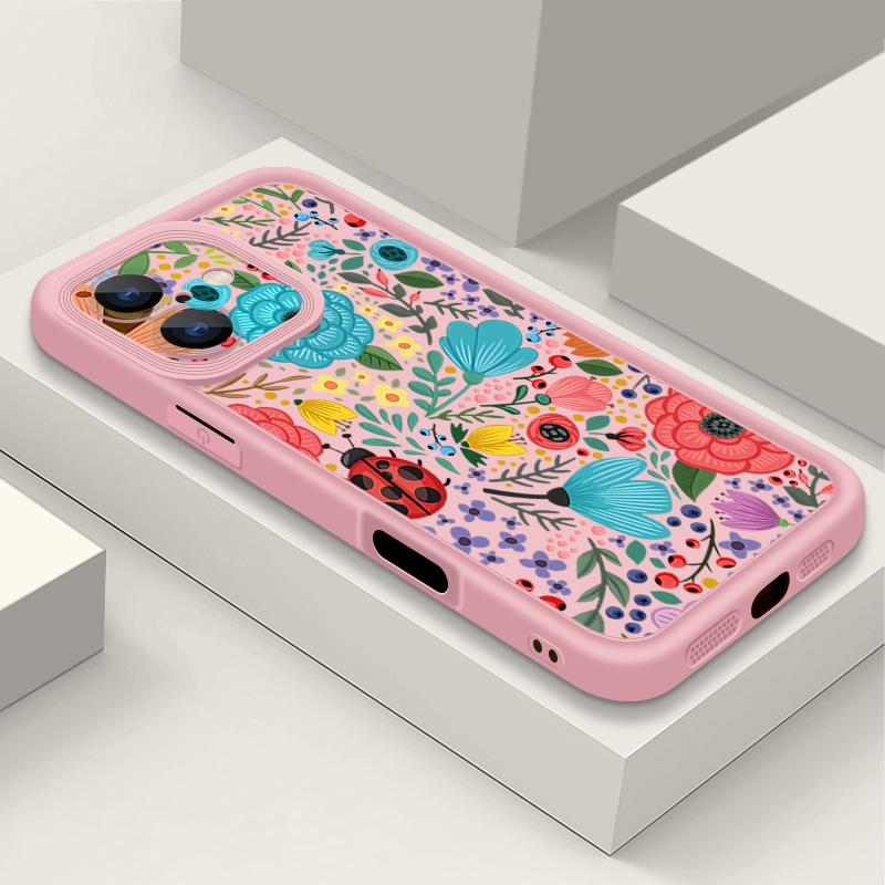 Colorful Flowers Ladybug Pattern Shockproof Phone Case For iPhone 16e 16 15 14 Pro Max 13 12 Pro 11 14 15 16 Plus Silicone Soft Matte Cover Fundas