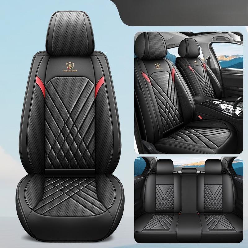 5-Seat Car Seat Covers, Small Rhombus Lumbar Support PU Leather, Light Luxury Comfortable Breathable Full Coverage All-Season Simple Fashion Car Seat