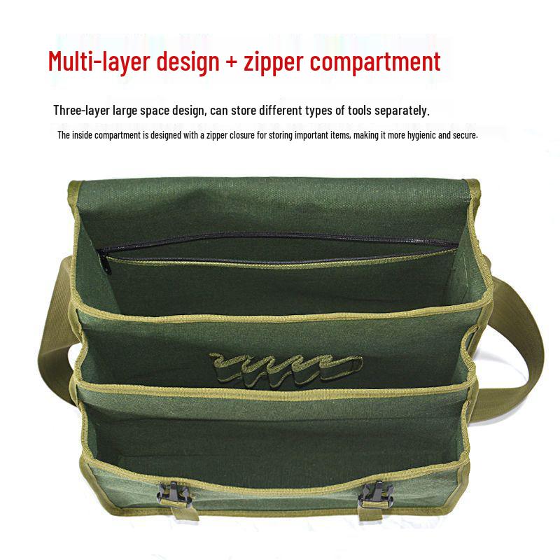 Four-Layer Extra Thick Canvas Tool Bag - Large Capacity, Multi-Function for Electricians and Carpenters.