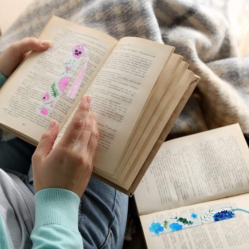 Cute Flower Acrylic Bookmarks Clear Floral Book Markers with Colorful Tassels for Women Kids Teacher Book Lovers 8 Style
