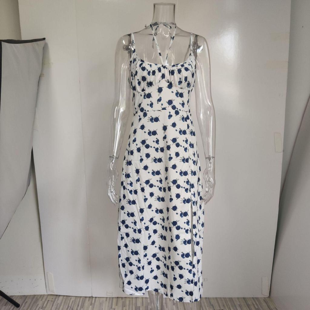 2026 Spring Collection: Women's Printed Camisole Slit Long Dress - European & American Style