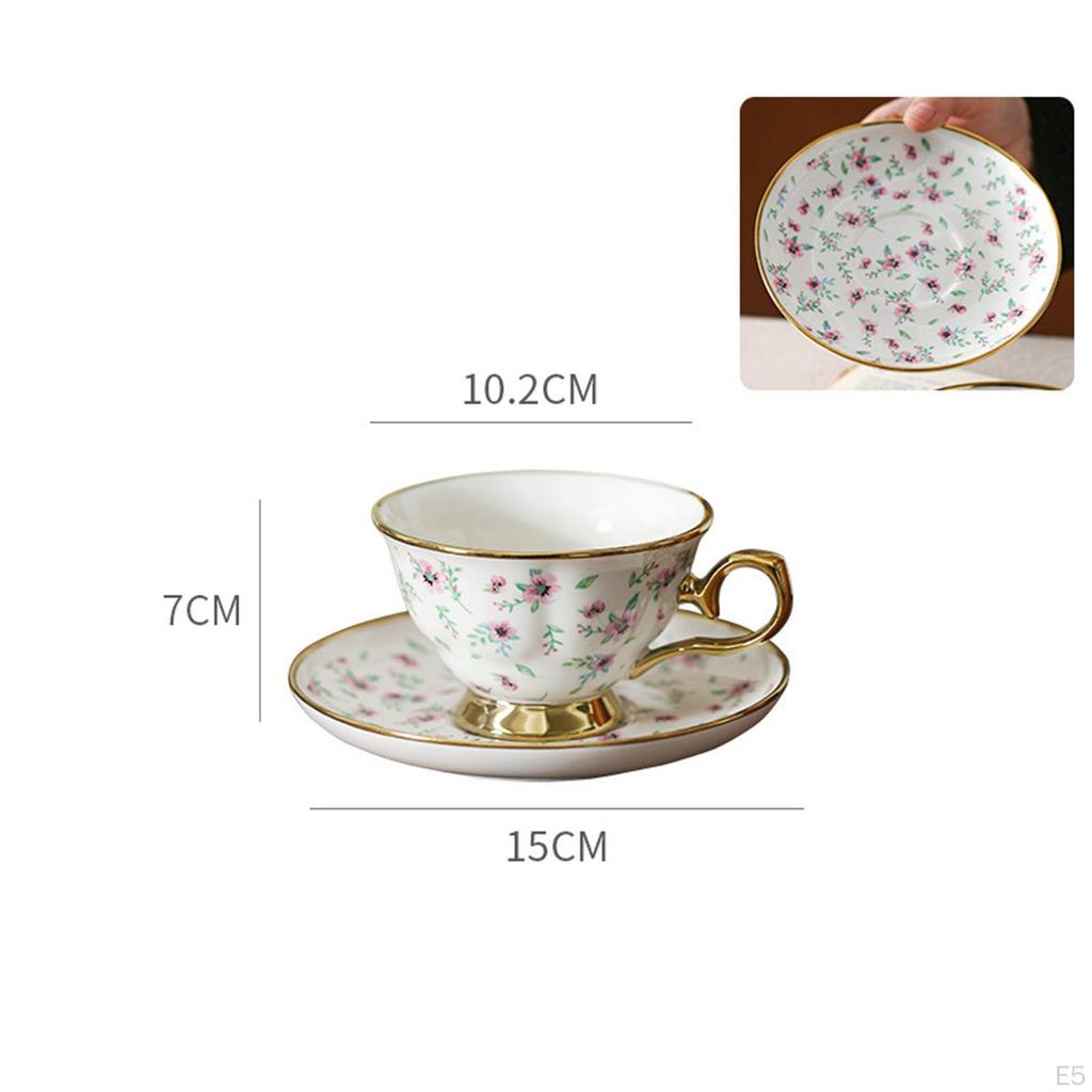 Ceramic Coffee Cup and Saucer Set Afternoon Tea Mug Floral Pattern