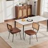 Modern Dining Chair, Set of 2, PU Leather Upholstery In Vintage Style, Without Armrests, Solid Wood Frame, Rattan Look, Adjustable Metal Feet-Brown