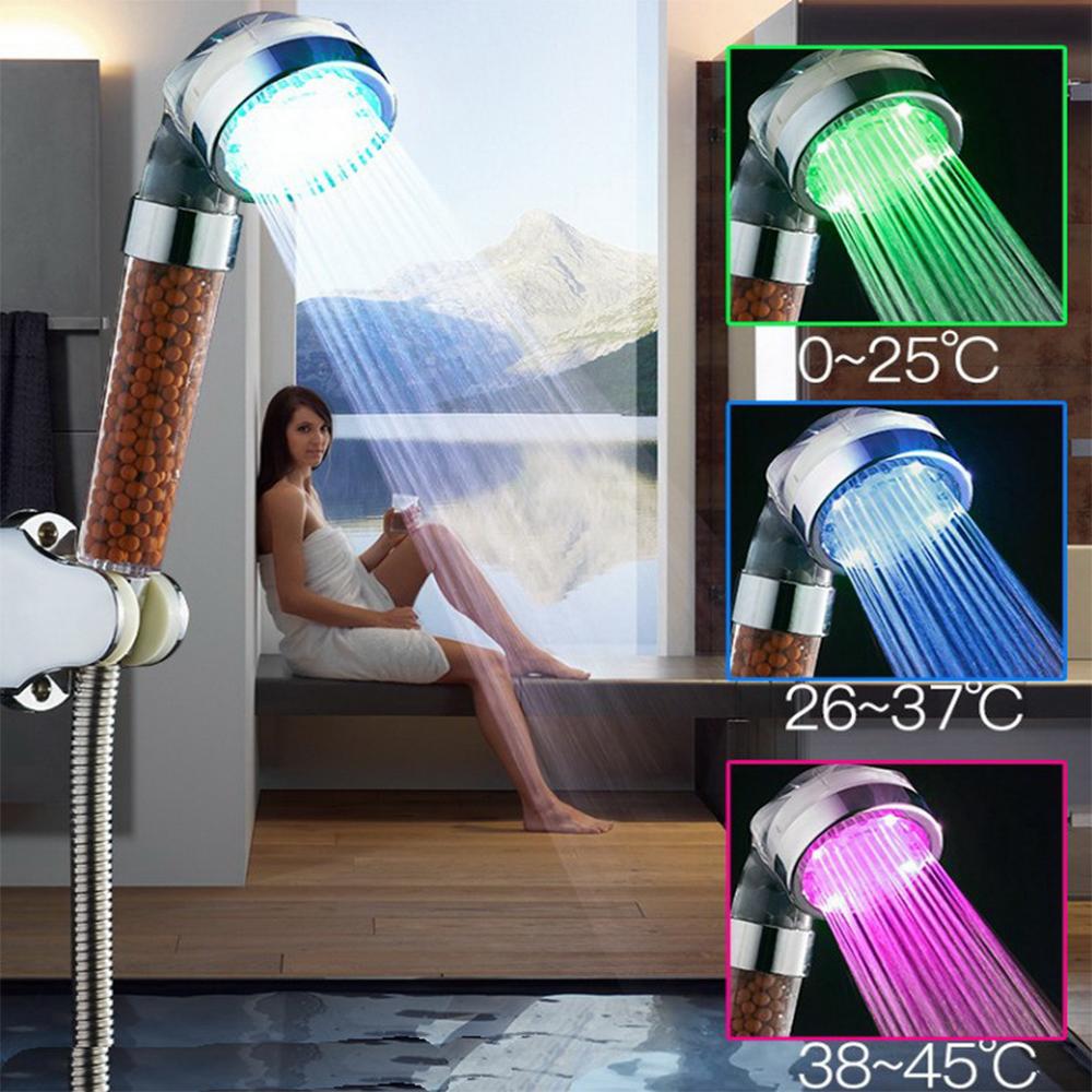 

Светодиодный анионовый душ SPA Душевая головка с напором воды, экономия воды, контроль температуры, цветной ручной большой тропический душ