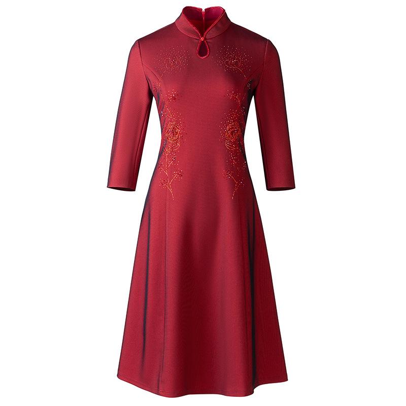 Elegant Spring A-Line Stand Collar Qipao Dress for Weddings and Formal Events