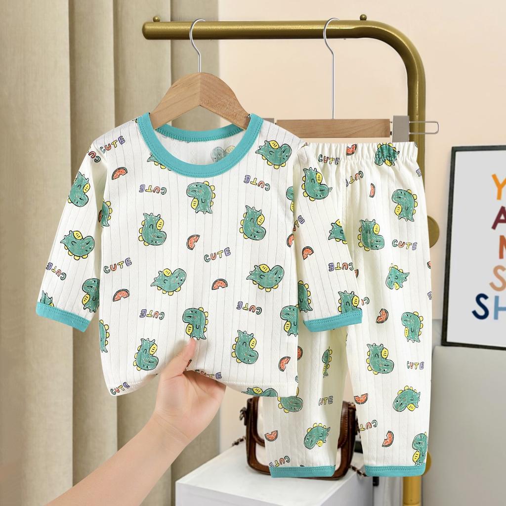 Kids Cotton Long Sleeve And Pants Pajamas Set Soft Breathable Baby Sleepwear Cartoon Room Wear Boys Girls Clothes