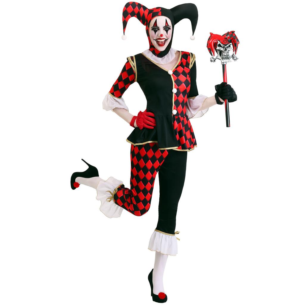 Thriller Clown Costume, Halloween Black and Red Plaid Evil Clown Costume, Party Costume