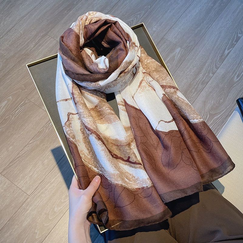 

Хлопковый и льняной шарф женственный цветочный благородный весенне-осенний теплый большой платок 180x90cm