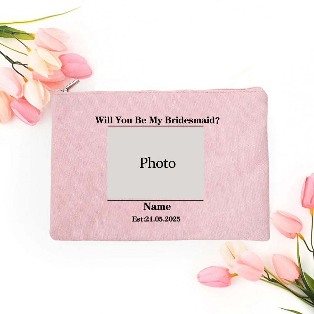 Personalized Custom Photo Bridesmaid Makeup Bag Will You Be My Bridesmaid Proposal Cosmetic Bags Wedding Gifts for Best Friends