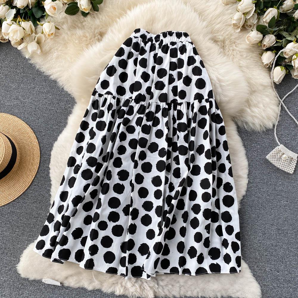 Fashion Polka Dot Elastic Waist Skirt Women's Summer Loose Temperament Large Swing A-Line Skirt Umbrella Skirt