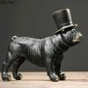 Bulldog Wearing A Hat Statue Simulated Animal Ornaments Desk Decoration Creative Puppy Resin Sculpture Room Aesthetic Decor