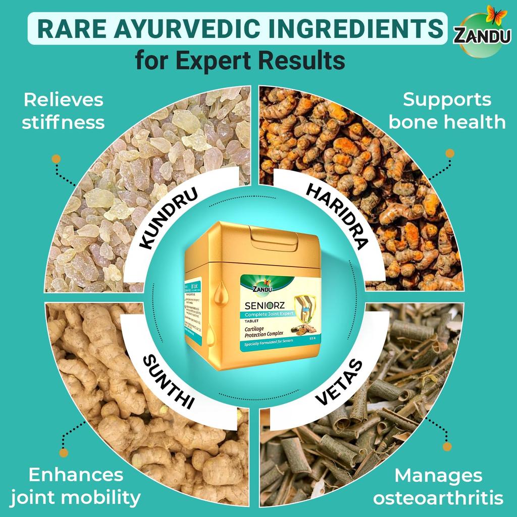 Zandu Seniorz Complete Joint Expert Tablets 60 Pack OF 1 Ayurvedic Natural Supplement for Strong Healthy Joints