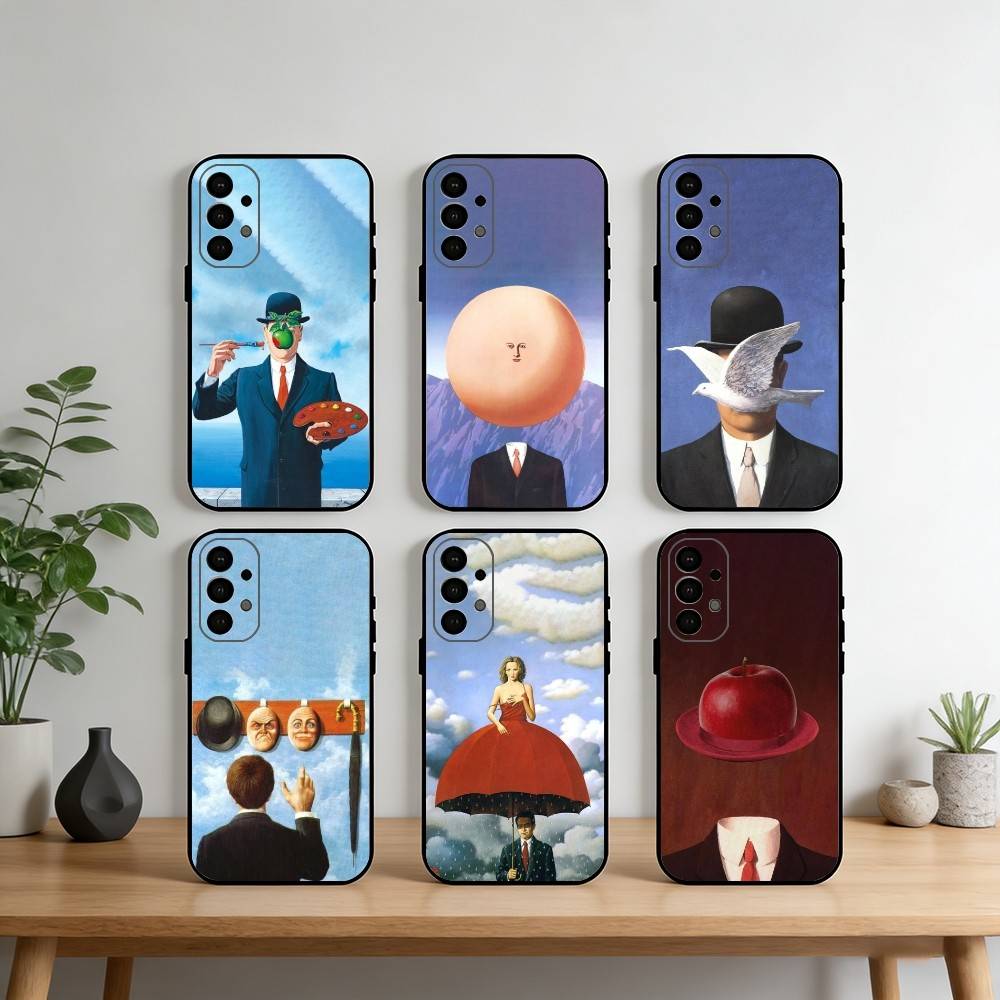 Custodia per Telefono Estetica Artistica Rene Magritte Per Samsung S25,S24,S21,S22,S23,S30,Ultra,S20,Plus,Fe,Note,10,9,5G Copertina Nera