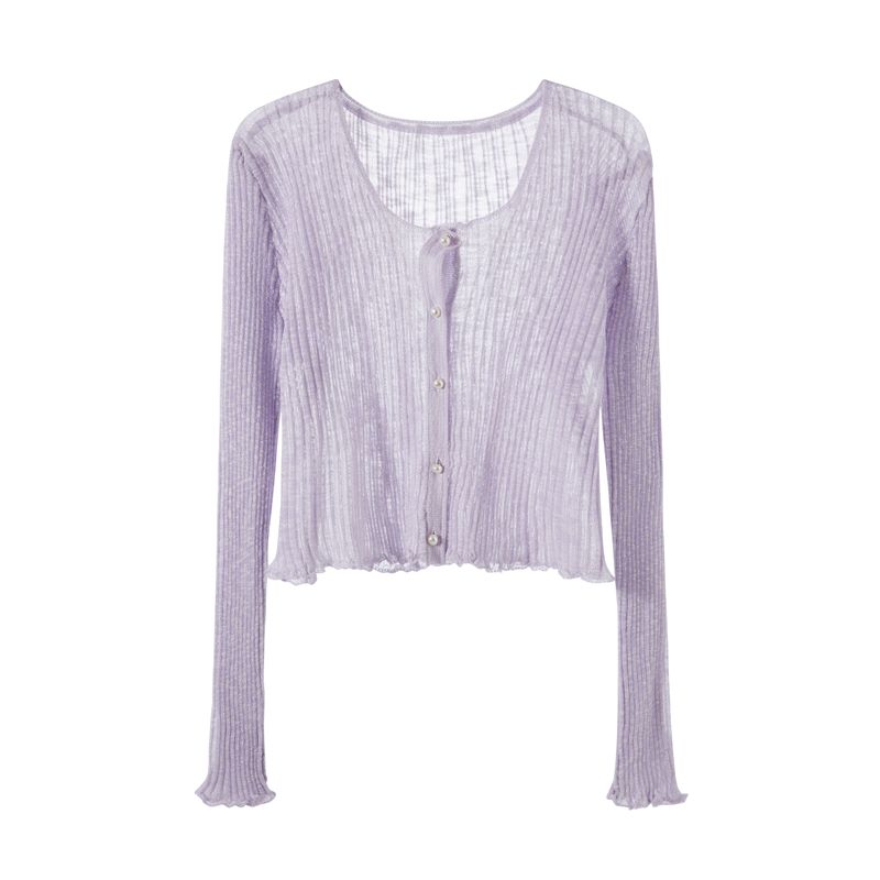 

Knitting Cardigan Women s Thin Ice Silk Short Summer Suspender Skirt Outer Wear Sun Protection Shirt for Air Conditioned Rooms Shawl Blouse Coat Purple S