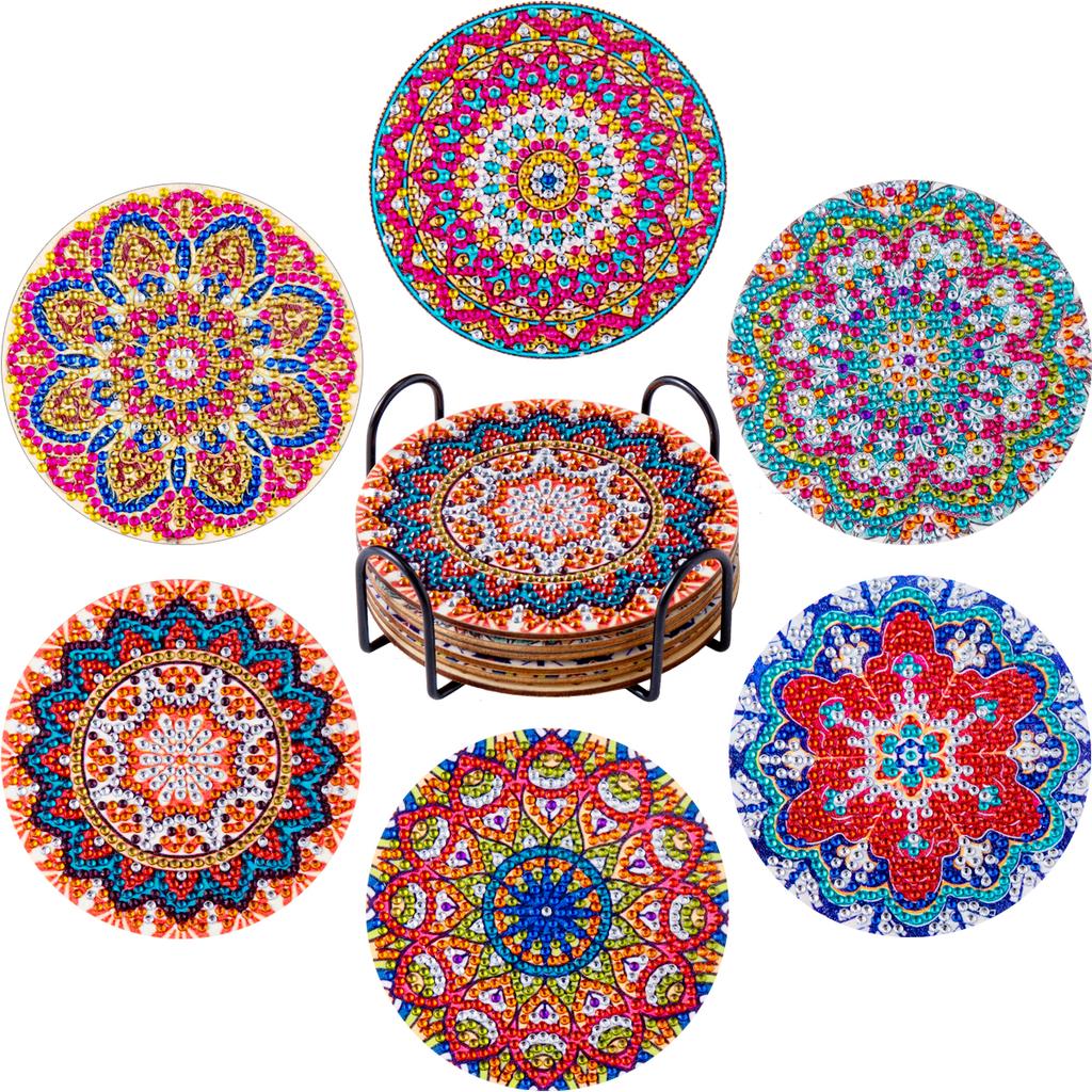 6pc/sets Diamond Painting Coasters Kits with Holder Mandala Diamond Art Kits For Adults Kids Home Decors