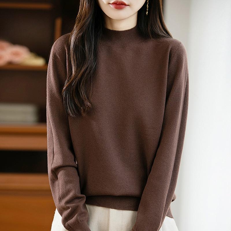 The New Semi-high and Round Neck Pullover for Women In Autumn and Winter Is Versatile. It Is Loose and Slimming, with A Solid Color Inner Sweater