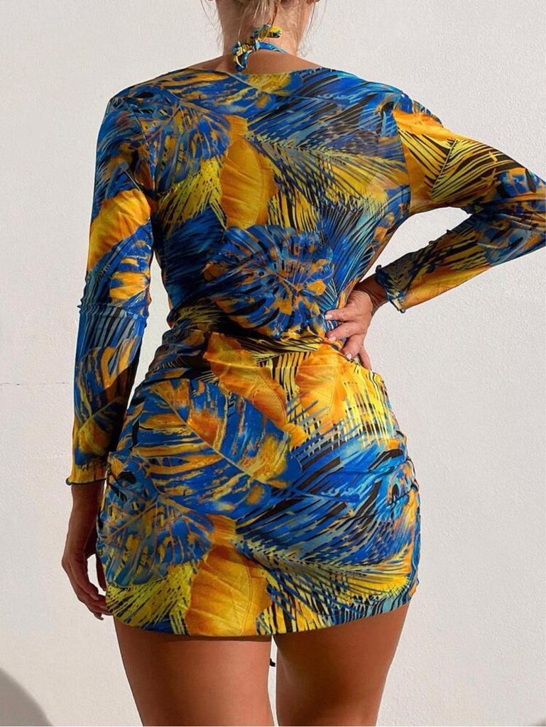 New Print Mesh Sun Protection Three-Piece Bikini Swimwear