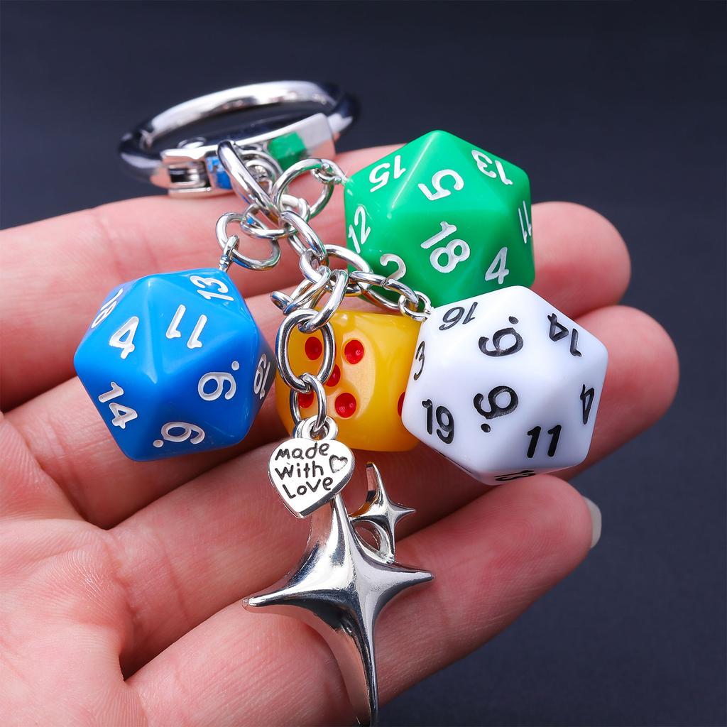 Hiphop Black Dice Keychain Y2K Ins Multi-sided Lucky Dice Keyring Pendant Men Women Car Mobile Phone Backpack Jewelry Gift