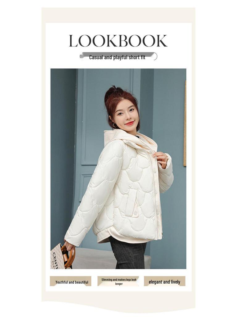 Women's Winter Down Cotton Jacket: Fake Two-Piece Style, Petite, Short, Loose Fit, Korean-Inspired, Bread Coat Design