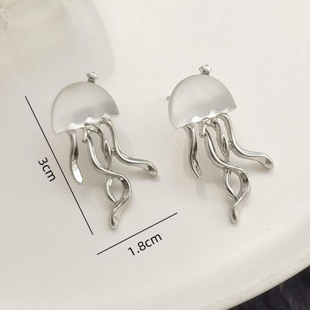 Women Floating Jellyfish Earrings Stud Silver Color Transparent Crystal Cute Deep-Sea Jellyfish Post Earrings Cute Girls Jewelry