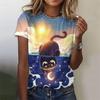 Women's T-shirt Casual 3D Printed Top Night Cat Cartoon T-shirt T-shirt