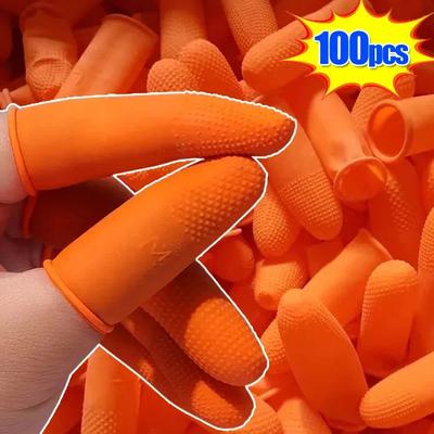 10-100KS Latexové náprstky oranžové chrániče palce antistatické průmyslové gumové chrániče konečků prstů rukavice protiskluzové prstové rukavice