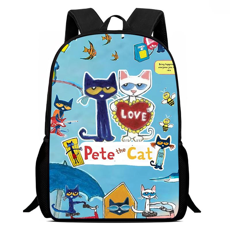 Kinder Cartoon Schooltassen P-Pete De Kat Geprint Kinderrugzak, Grote Capaciteit Boekentassen voor Tieners, Tassen voor Jongens Meisjes