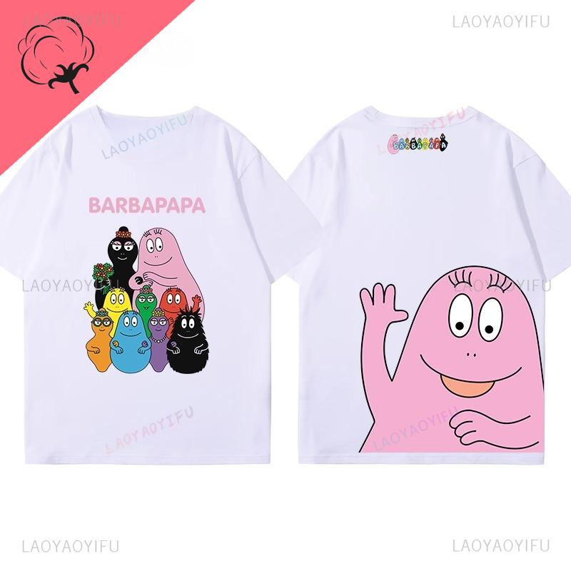 Moterų drabužiai Barbapapa Marškinėliai Geriausiai parduodami Animaciniai Kawaii Y2k Drabužiai Vaikams Minkštos Medvilnės Viengalviai Trumpomis Rankovėmis Grafiniai Marškinėliai