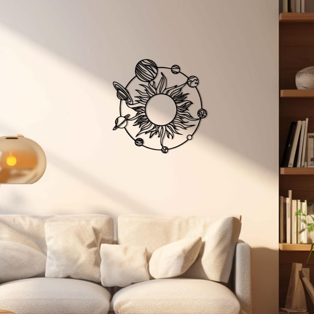 1pc Iron Sun Planets Wall Decor 11.81 Inch Solar System Sculpture for Indoor Outdoor Farmhouse Living Room Garden Patio Educational Astronomy Art