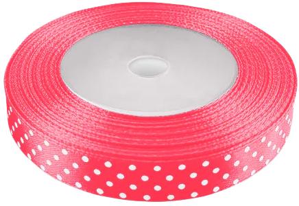 Satin Ribbon with Dots Pink 22M 12Mm
