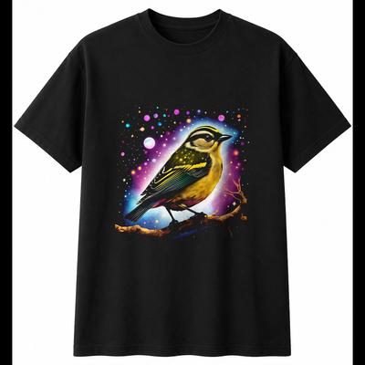 Goldcrest Under the Stars Bird Mens T-Shirt Black 100% Cotton Nature Printed