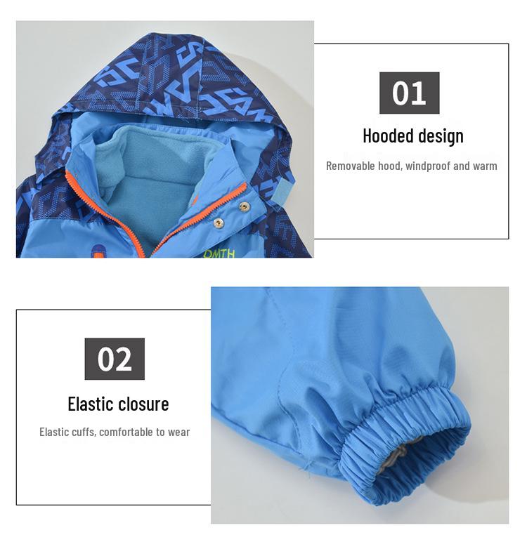 Boys' 3-in-1 Detachable Jacket: Spring, Autumn & Winter Velvet-Enhanced Trendy Outerwear for Kids