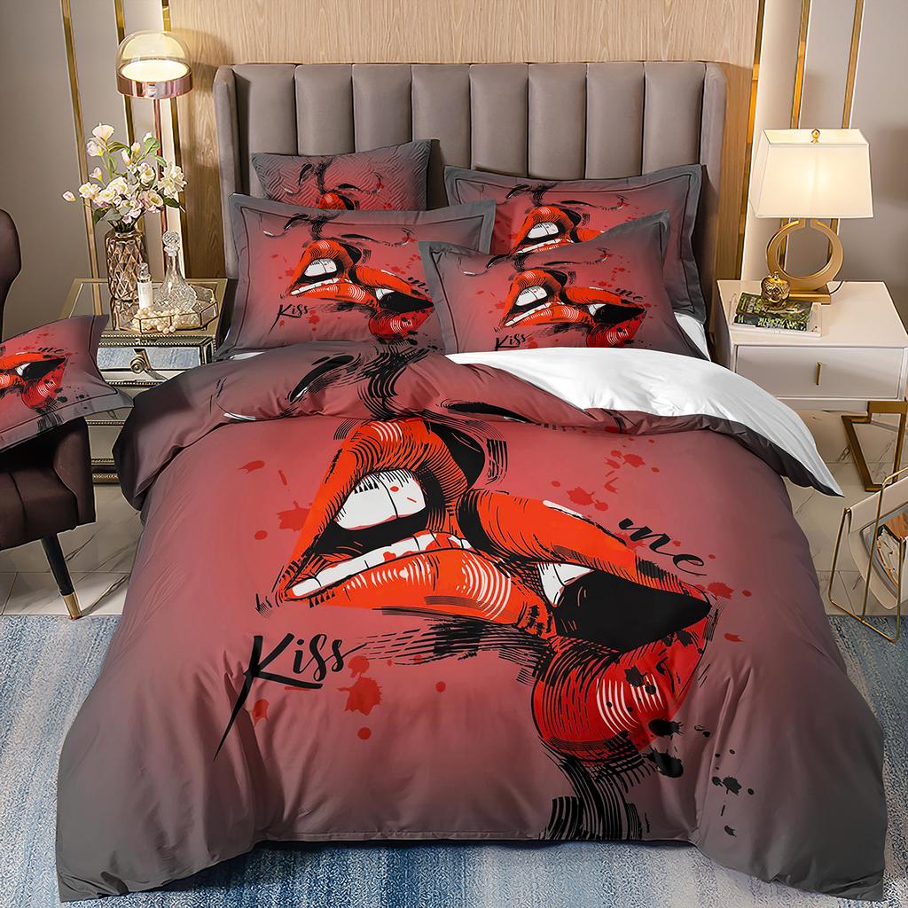 Home Textiles Eyes Eyelashes Mouth 3D Printing Four-Piece Quilt Cover Three-Piece Duvet Cover