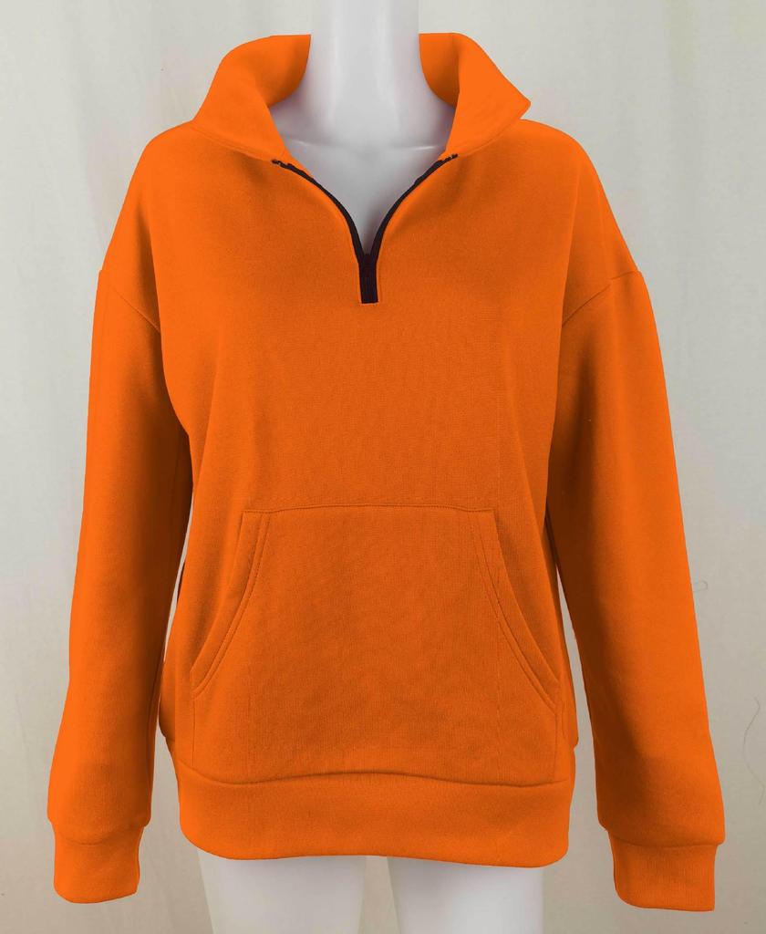European and American Women's 2022 Autumn/Winter Pocket Half-Zip Long Sleeve Pullover Hoodie Sweatshirt