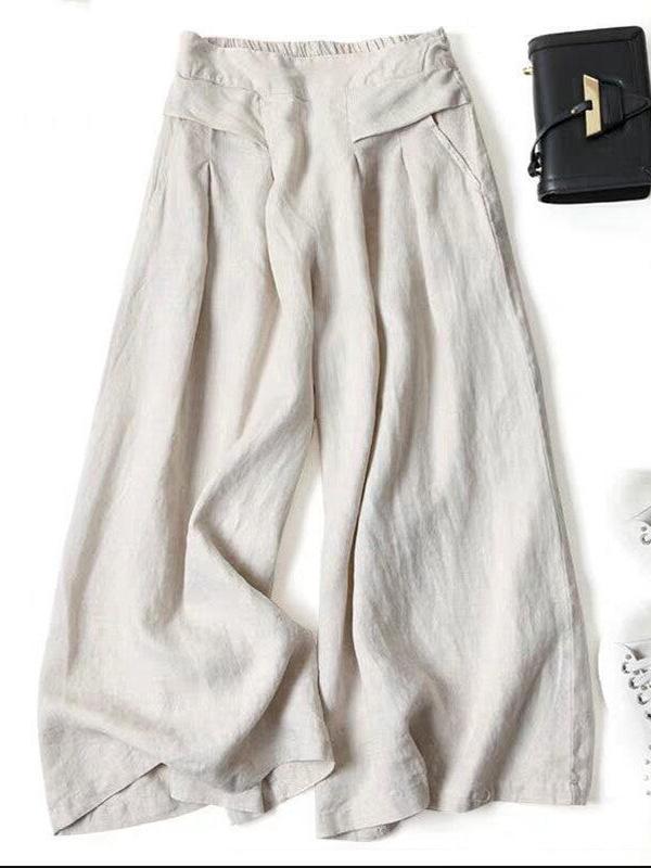 Women's Summer Cotton Linen Elastic Waist Wide-Leg Retro Pants