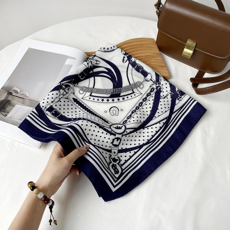 Decorative Small Square Scarf 71CM Simulated Silk Scarf Spring and Autumn Headscarf Neck Protection Cotton and Linen Scarf Scarf Tied Silk Scarf