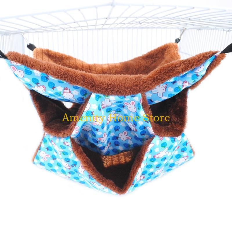 F26C Hamster Hanging Hammock 3-Layer Plush Bed Warm Hideout for Small Animals Ferret Swing for Pet Playing Sleeping Climbing