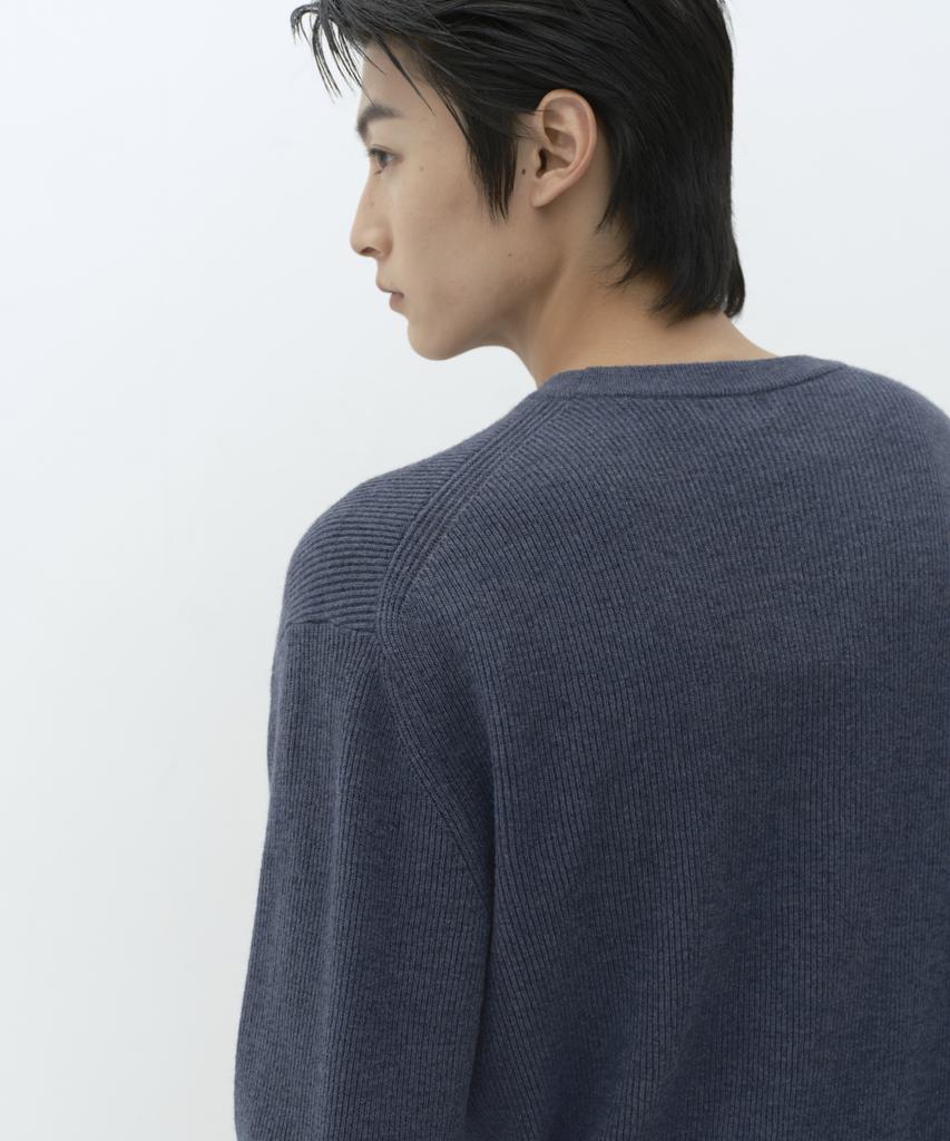 MUSINSA STANDARD [Victoria Wool] Minimal Ribbed Crew Neck Knit [Blue Grey]
