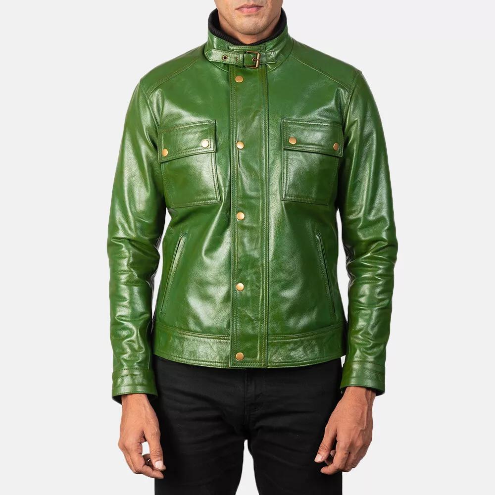 New Men Jacket Green Genuine Lambskin Real Leather Handmade Lambskin Soft Stylish