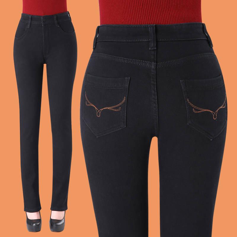 Street Black Leather Warm Fleece Pants Women Trousers Jeans For Women Trend
