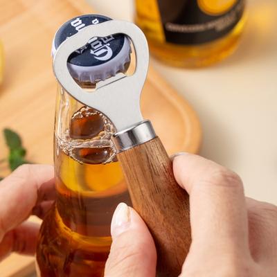 HOMZY 1PC Beer Bottle Opener Solid Wood Handle Stainless Steel Bottle Opener for Household Use